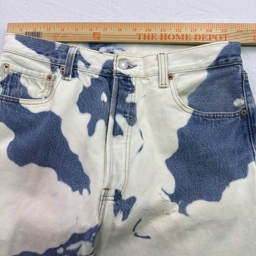 Vintage Levi 501 Jeans, Usa Made Custom Bleach Tie-Dye 3432 Rear Zip 100% Cotton